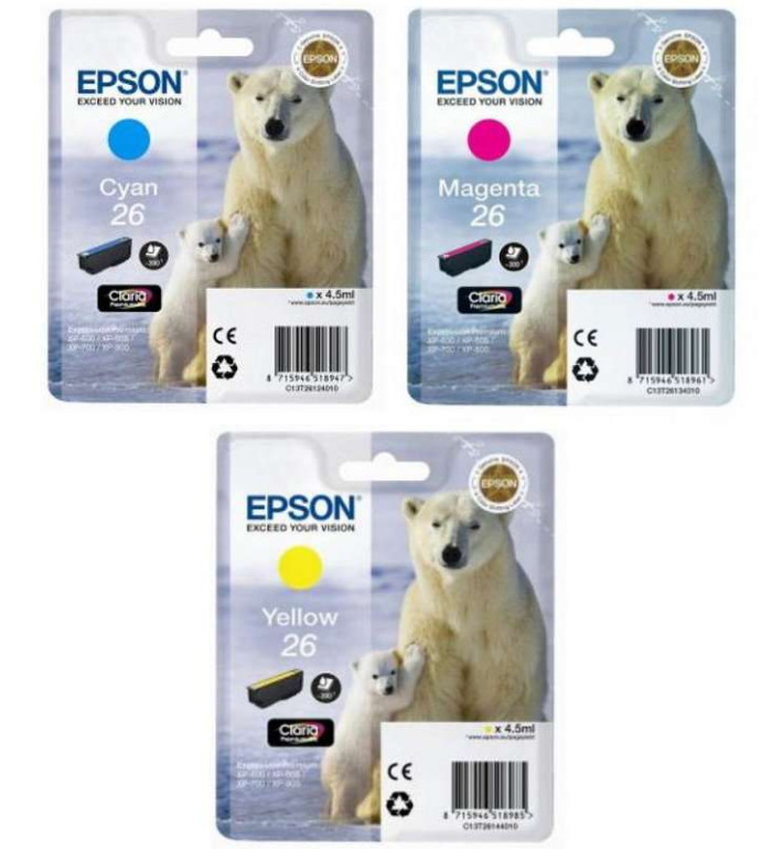 EPSON T26 Multipack X 3 - cyan, magenta, jaune - Ours polaire