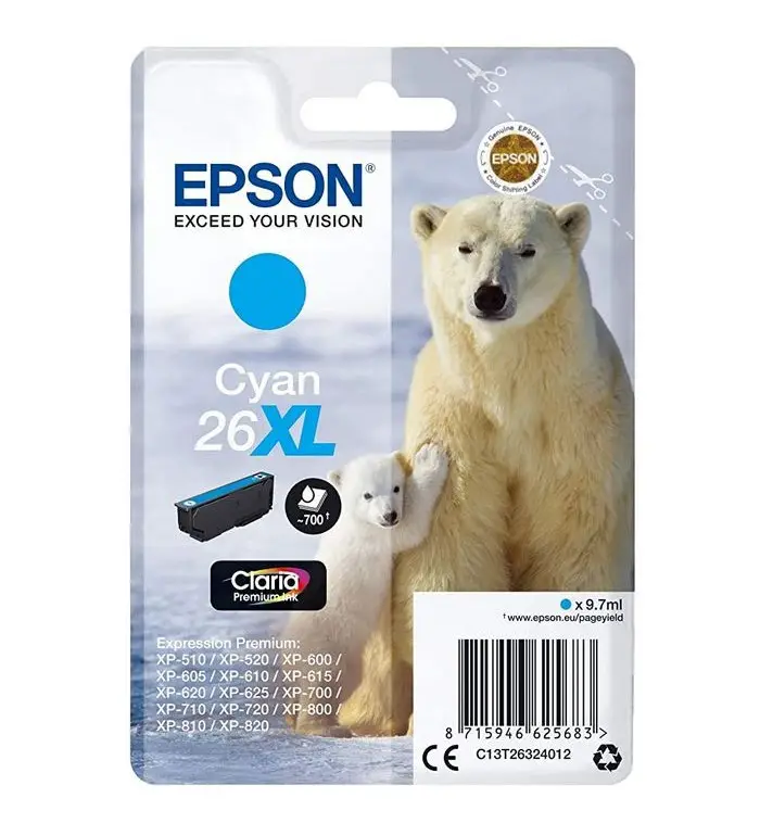 Epson 26XL cyan - Cartouche d'encre d'origine 700 pages