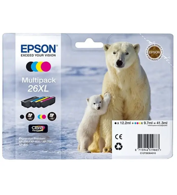 Epson 26XL noir couleur Pack de 4 cartouches d'origine