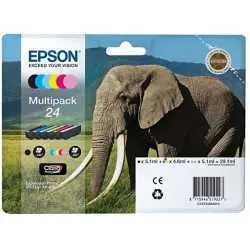 Epson 24 Noir couleur Éléphant Pack de 6 Cartouches d'encre d'origine