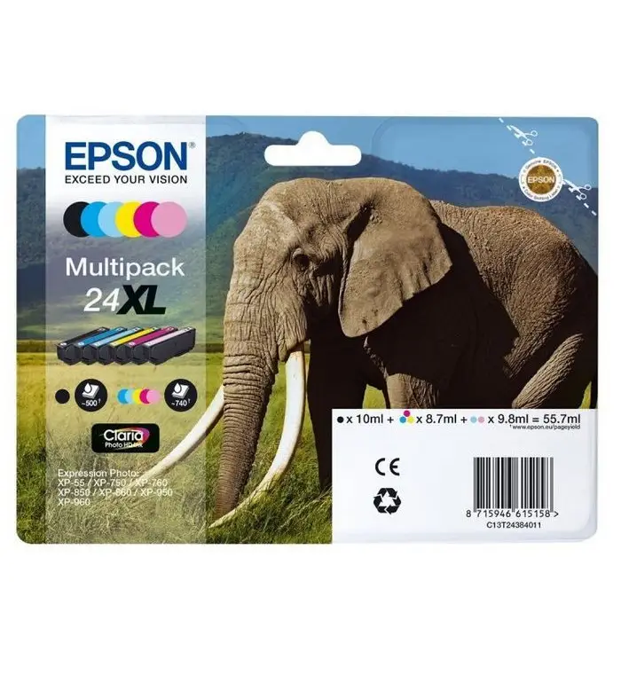 Epson 24XL noir, couleur Multipack Cartouches d'encre d'origine Epson 24XL noir, couleur Multipack Cartouches d'encre d'origine