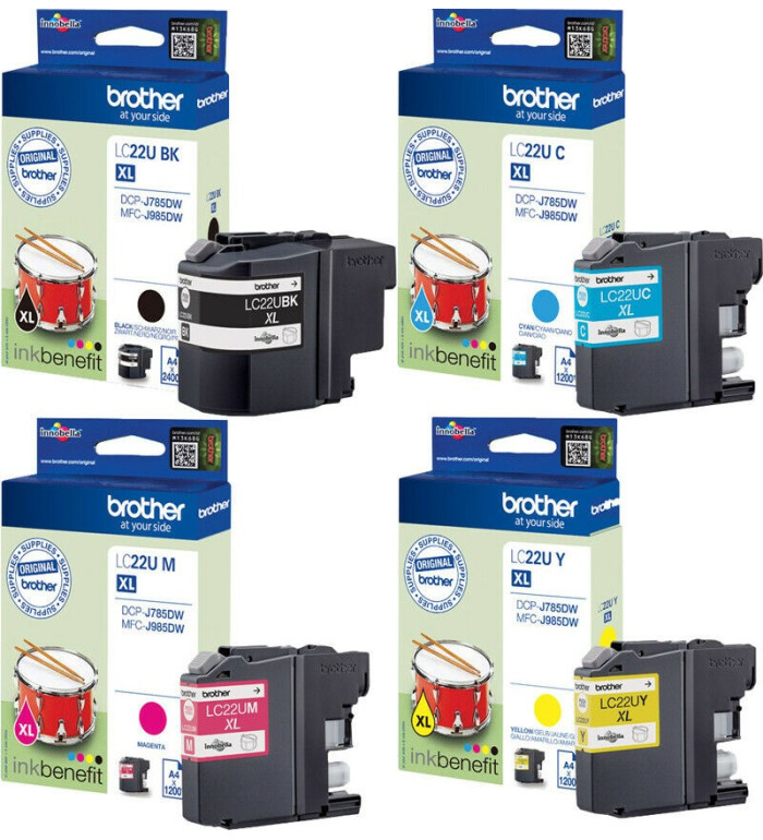Brother LC22U XL Pack de 4 Cartouches d'encre d'origine Brother LC22U XL Pack de 4 Cartouches d'encre d'origine