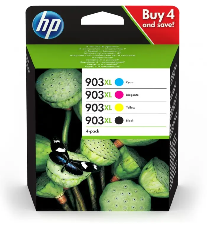 HP 903XL Noir couleur Pack de 4 Cartouches d'encre d'origine HP 903XL Noir couleur Pack de 4 Cartouches d'encre d'origine
