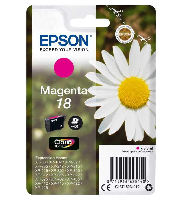 Epson 18 Magenta Pâquerette Cartouche d'encre d'origine Epson 18 Magenta Pâquerette Cartouche d'encre d'origine