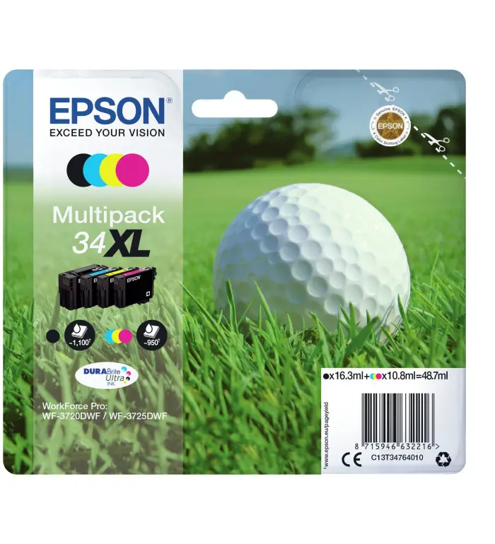 Epson 34XL Noir couleur Pack de 4 Cartouches d'encre d'origine Epson 34XL Noir couleur Pack de 4 Cartouches d'encre d'origine