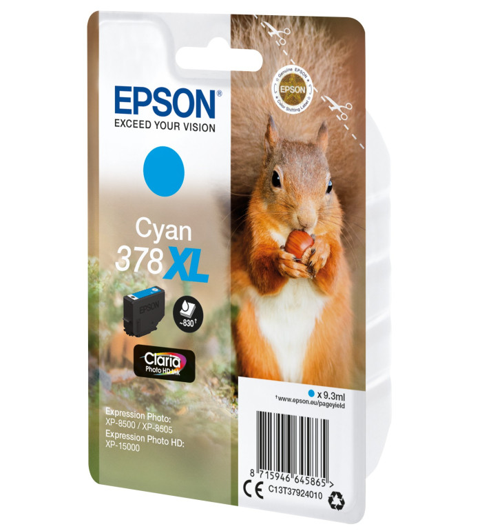 Epson 378XL Cyan Ecureuil Cartouche d'encre d'origine Epson 378XL Cyan Ecureuil Cartouche d'encre d'origine