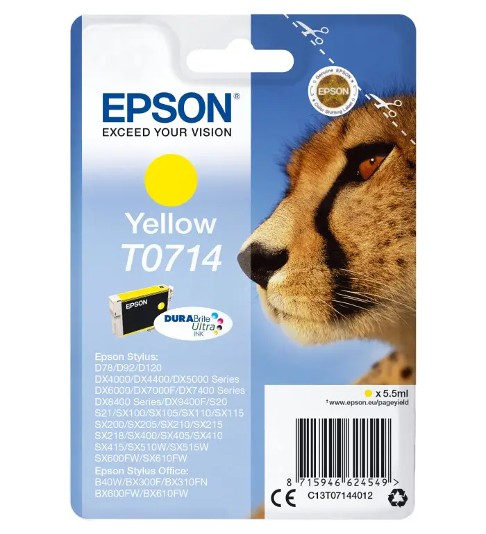 Epson T0714 Jaune Guépard Cartouche d'encre d'origine