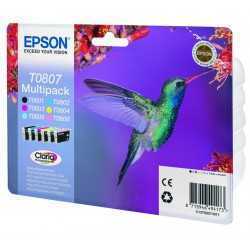 EPSON T0807 Colibri Noir couleur Pack de 6 Cartouches d'encre d'origine
