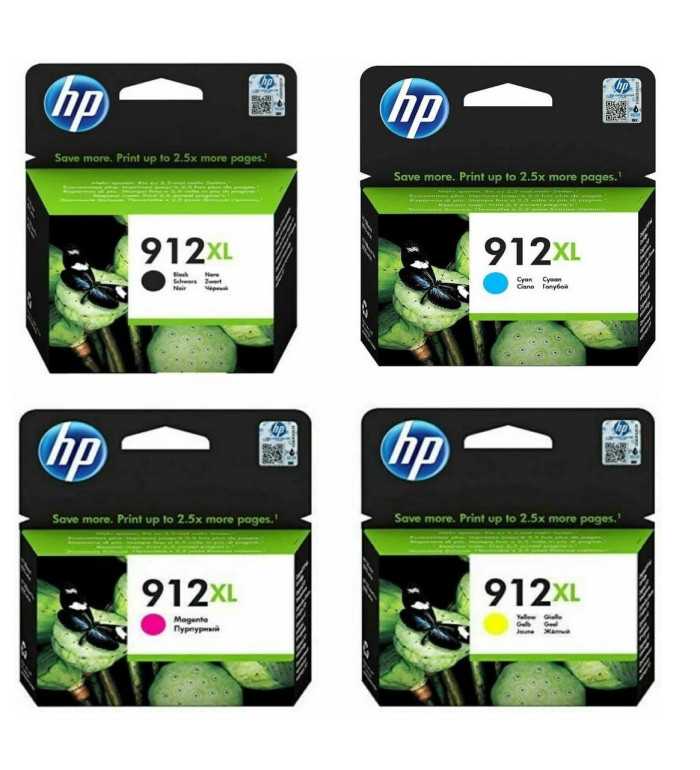 HP 912XL Noir couleur Pack de 4 Cartouches d'encre d'origine