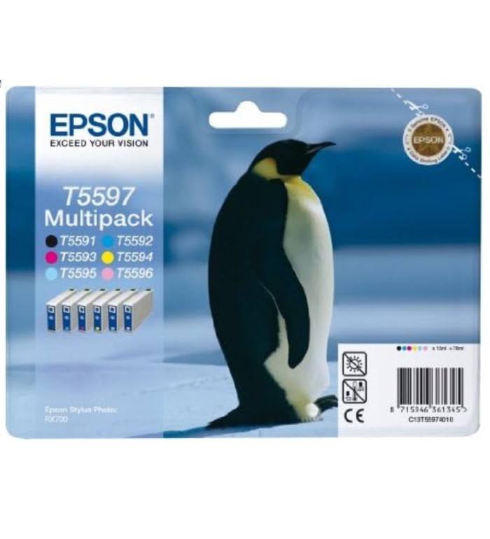 Epson T5597 Noir couleur Pingouin Multipack de 6 cartouches d'encre d'origine