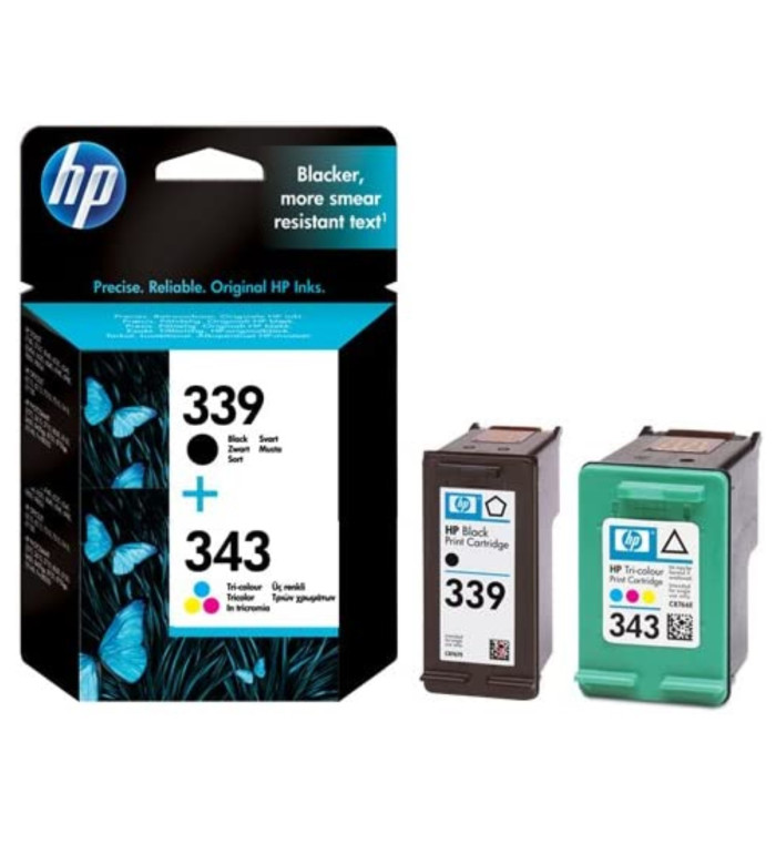HP 339/343 Noir couleur Pack de 2 cartouches d'encre d'origine HP 339/343 Noir couleur Pack de 2 cartouches d'encre d'origine