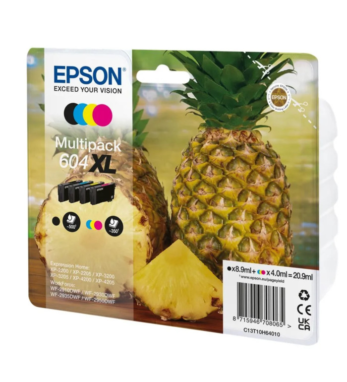 Epson 604XL Ananas Noir couleur Pack de 4 Cartouches d'encre d'origine Epson 604XL Ananas Noir couleur Pack de 4 Cartouches d'encre d'origine