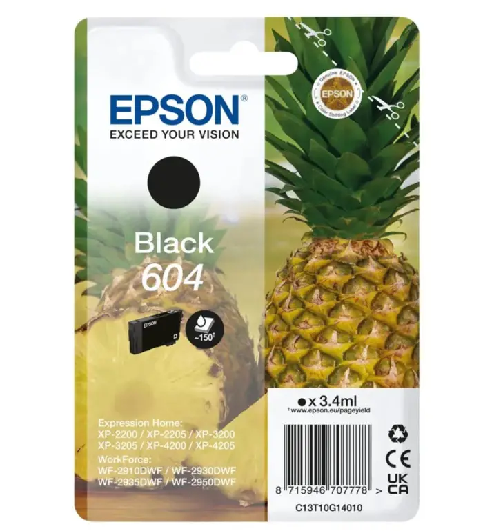 Epson 604 Ananas Noir Cartouche d'encre d'origine Epson 604 Ananas Noir Cartouche d'encre d'origine