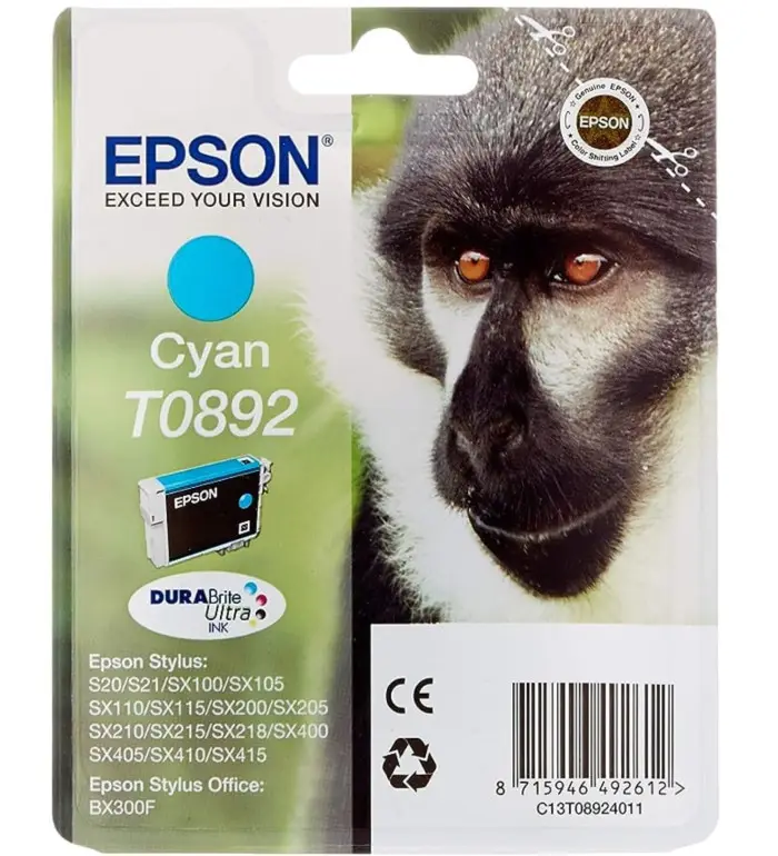 Epson T0892 Singe Cyan Cartouche d'encre d'origine Epson T0892 Singe Cyan Cartouche d'encre d'origine
