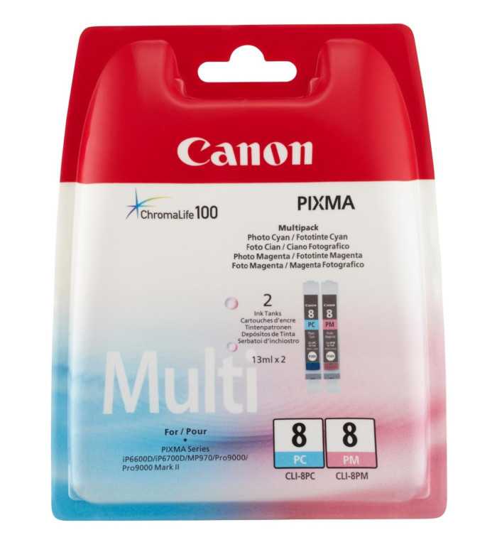 Canon CLI-8 PC/PM Couleur Pack de 2 cartouches d'encre d'origine Canon CLI-8 PC/PM Couleur Pack de 2 cartouches d'encre d'origine