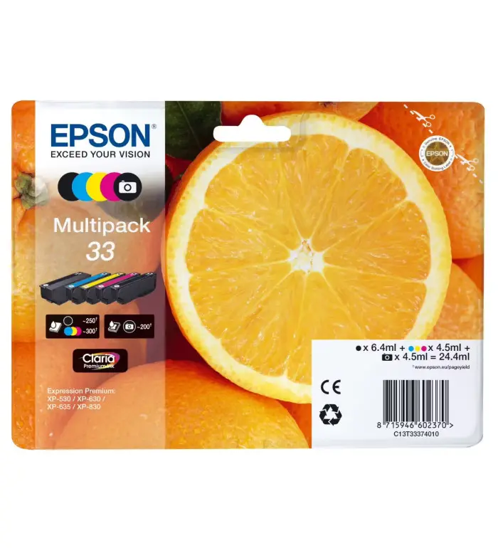 Epson 33 Noir couleur Pack de 5 Cartouches d'encre d'origine