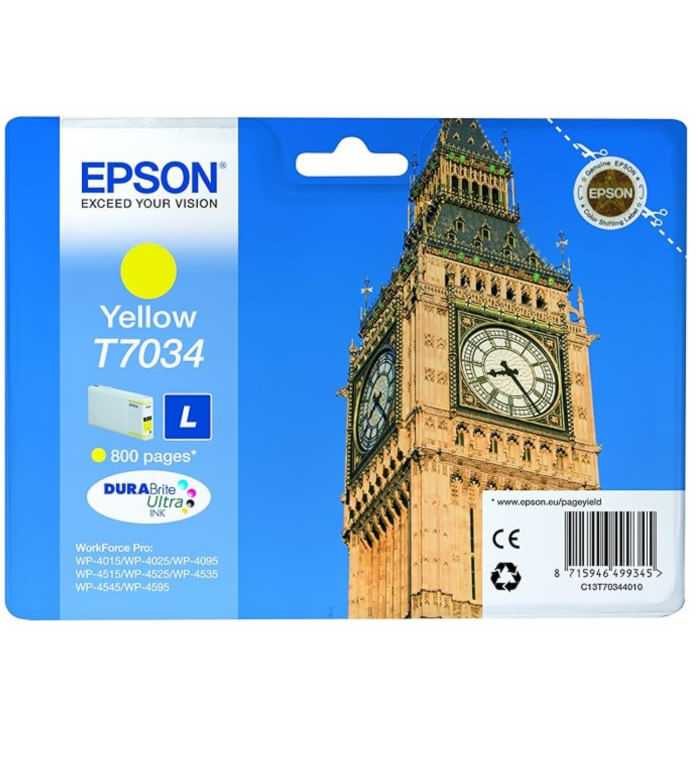 Epson T7034 XL Jaune Big Ben Cartouche d'encre d'origine Epson T7034 XL Jaune Big Ben Cartouche d'encre d'origine