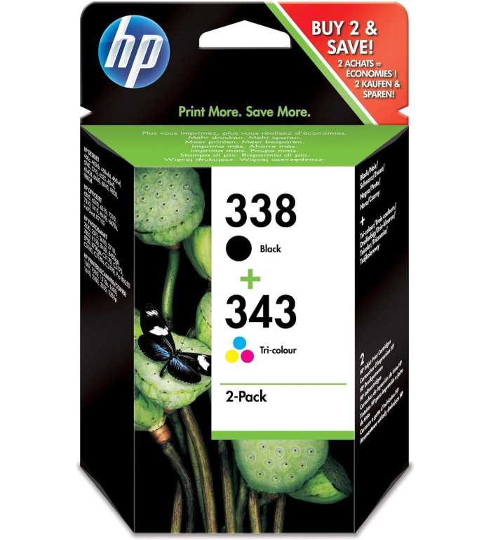HP 338/343 Noir couleur Pack de 2 Cartouches d'encre d'origine