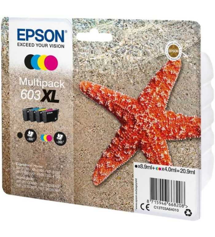 Epson 603XL Etoile de Mer Noir couleur Pack de 4 Cartouches d'encre d'origine