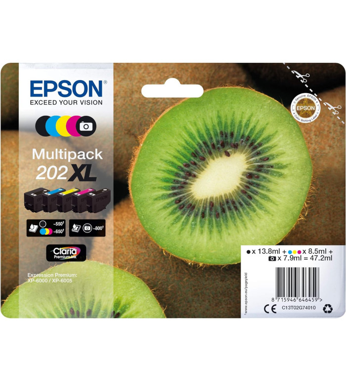 Epson 202XL Kiwi Noir couleur Pack de 5 Cartouches d'encre d'origine Epson 202XL Kiwi Noir couleur Pack de 5 Cartouches d'encre d'origine
