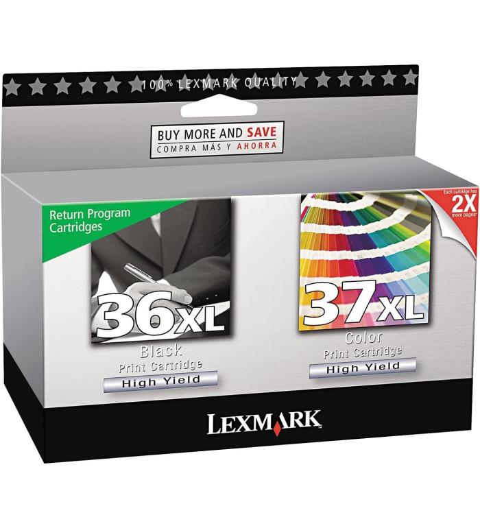 Lexmark 36XL/37XL Noir couleur Pack de 2 Cartouches d'encre d'origine Lexmark 36XL/37XL Noir couleur Pack de 2 Cartouches d'encre d'origine