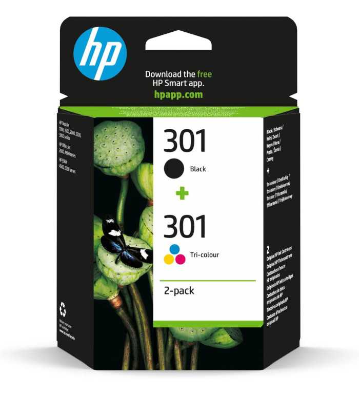 HP 301 Noir couleur Pack de 2 Cartouches d'encre d'origine