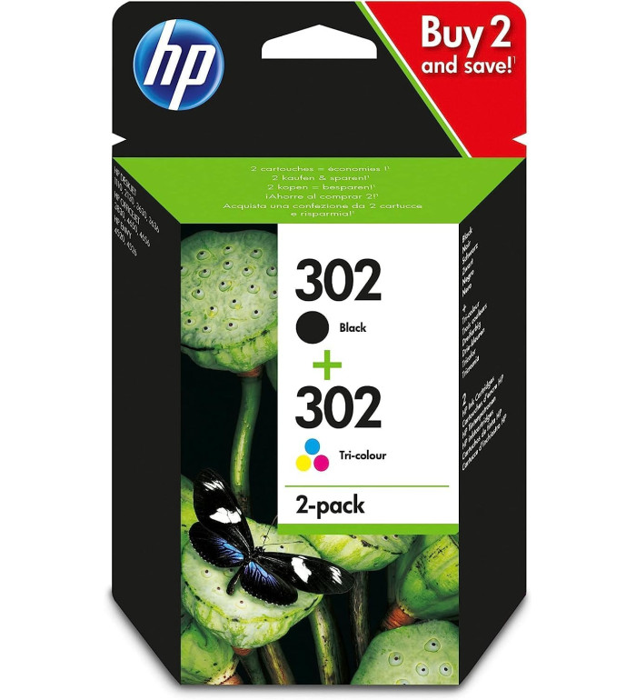 HP 302 Noir couleur Pack de 2 Cartouches d'encre d'origine HP 302 Noir couleur Pack de 2 Cartouches d'encre d'origine