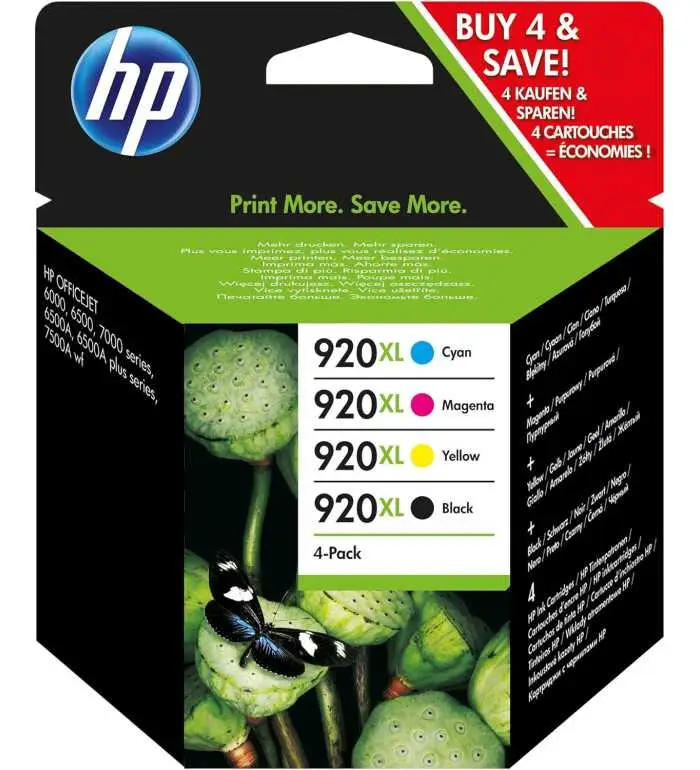 HP 920XL Noir couleur Pack de 4 Cartouches d'encre d'origine