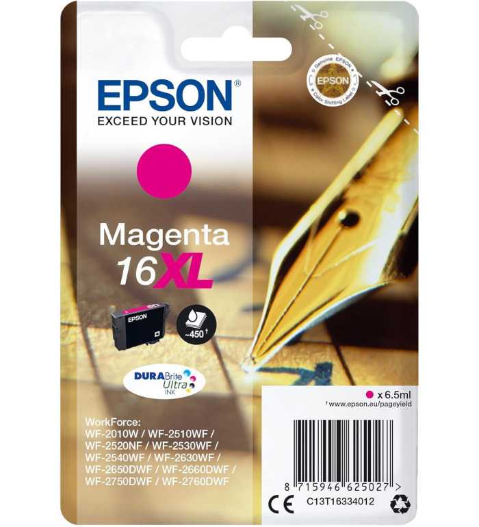 Epson 16XL Magenta Stylo Plume Cartouche d'encre d'origine Epson 16XL Magenta Stylo Plume Cartouche d'encre d'origine