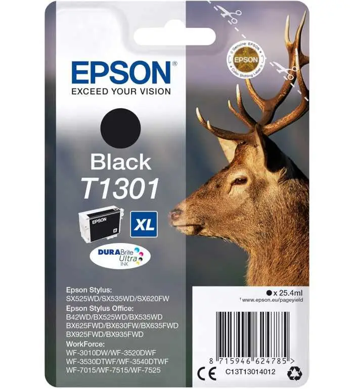 Epson T1301 Noir Cerf Cartouche d'encre d'origine Epson T1301 Noir Cerf Cartouche d'encre d'origine