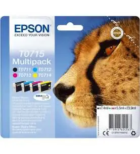 EPSON T0715 Noir couleur Guépard Multipack de 4 cartouches d'encre d'origine