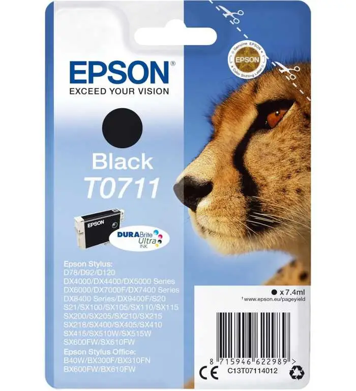 Epson T0711 Noir Guépard Cartouche d'encre d'origine