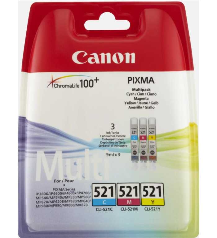 Canon CLI-521 Couleur Pack de 3 Cartouches d'encre d'origine