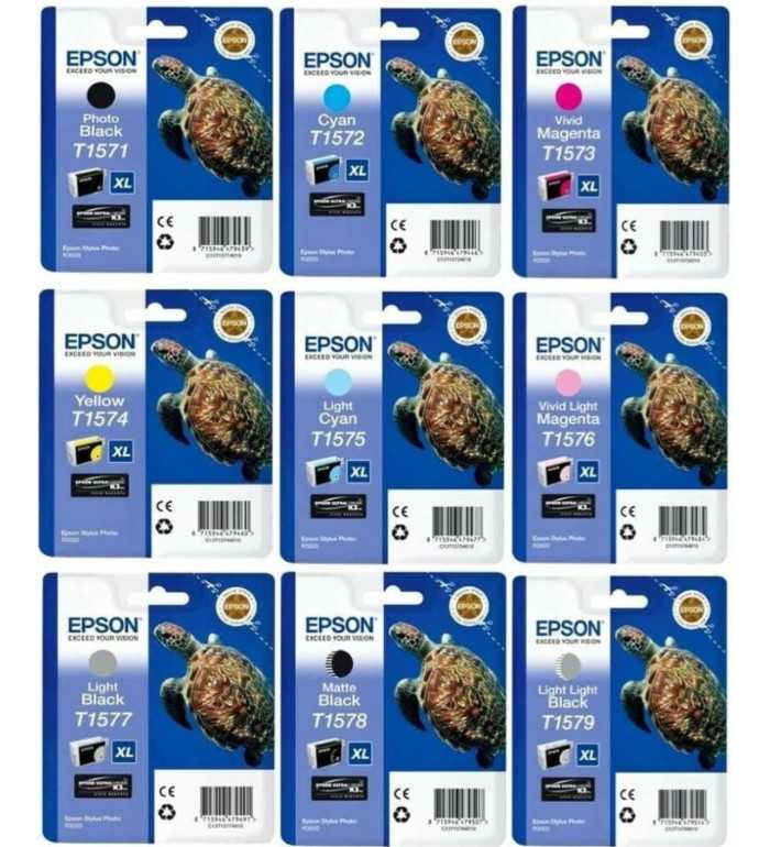 Epson T157 Noir couleur Tortue Pack de 9 Cartouches d'encre d'origine Epson T157 Noir couleur Tortue Pack de 9 Cartouches d'encre d'origine