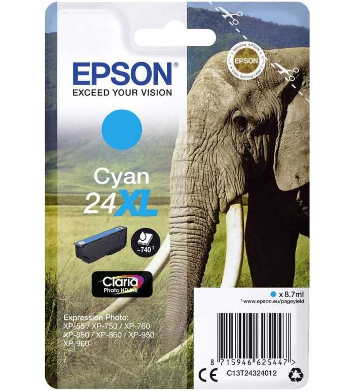 Epson 24XL Cyan Éléphant Cartouche d'encre d'origine Epson 24XL Cyan Éléphant Cartouche d'encre d'origine
