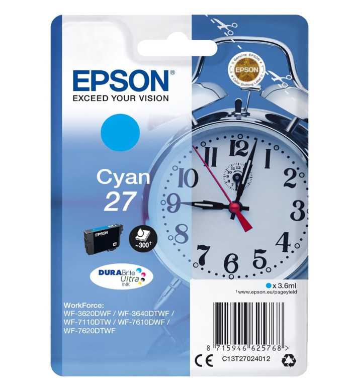 Epson 27 Cyan Réveil Cartouche d'encre d'origine Epson 27 Cyan Réveil Cartouche d'encre d'origine