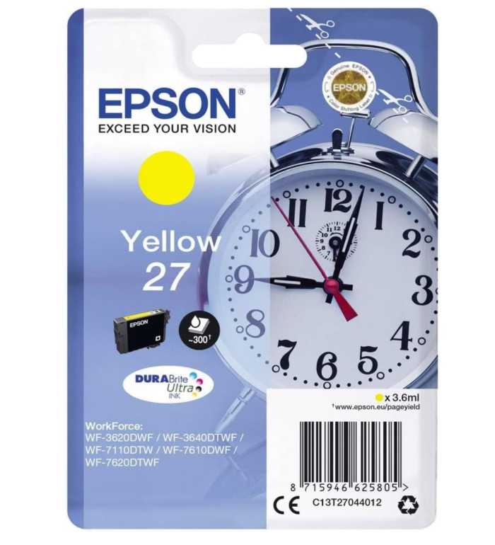 Epson 27 Jaune Réveil Cartouche d'encre d'origine Epson 27 Jaune Réveil Cartouche d'encre d'origine
