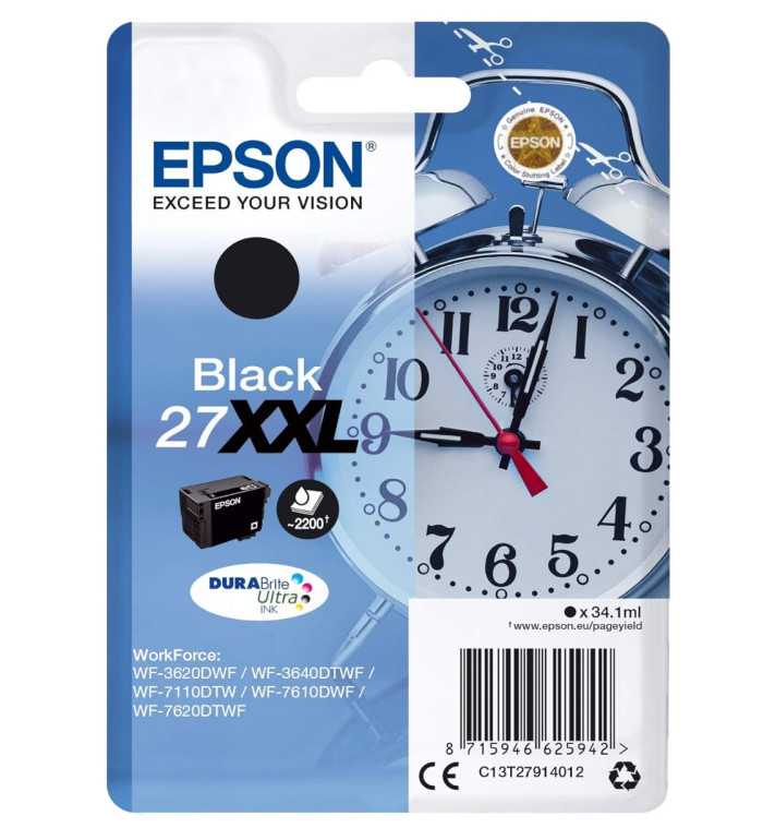 Epson 27XXL Noir Réveil Cartouche d'encre d'origine Epson 27XXL Noir Réveil Cartouche d'encre d'origine