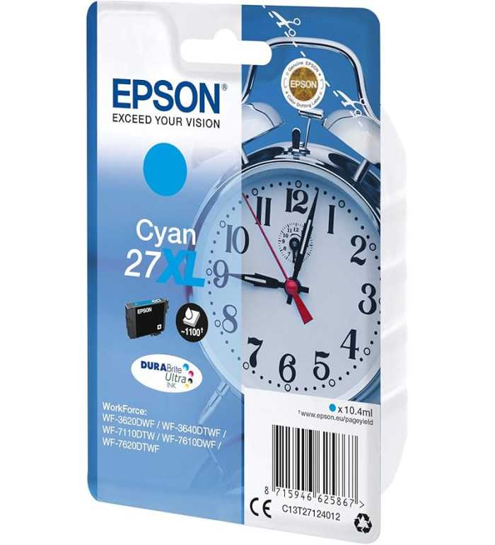 Epson 27XL Cyan Réveil Cartouche d'encre d'origine Epson 27XL Cyan Réveil Cartouche d'encre d'origine