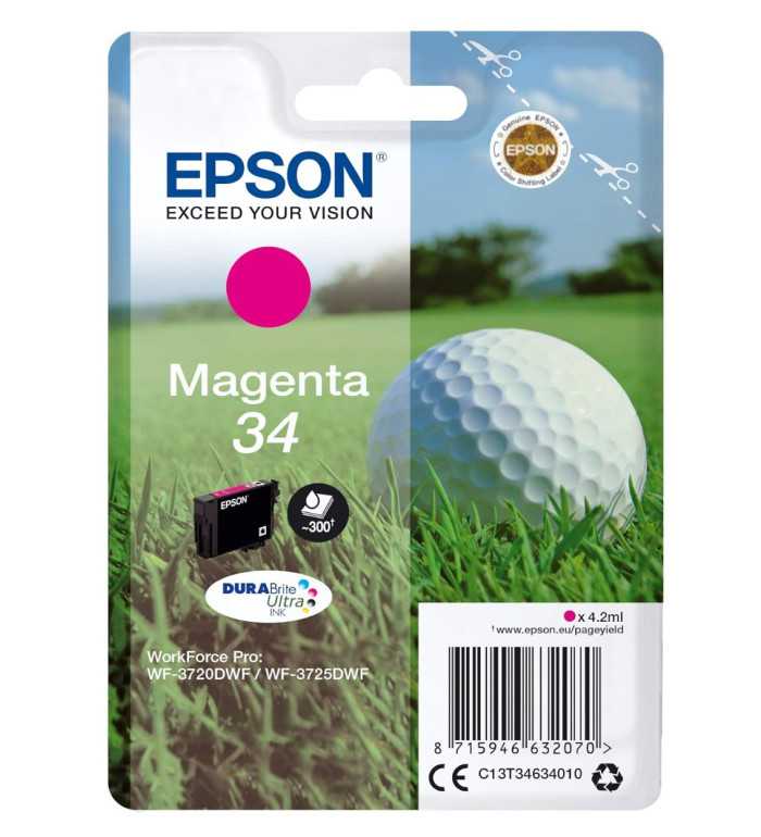 Epson 34 Magenta Balle de golf Cartouche d'encre d'origine Epson 34 Magenta Balle de golf Cartouche d'encre d'origine