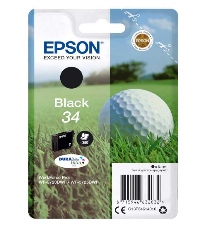 Epson 34 Noir Balle de golf Cartouche d'encre d'origine Epson 34 Noir Balle de golf Cartouche d'encre d'origine
