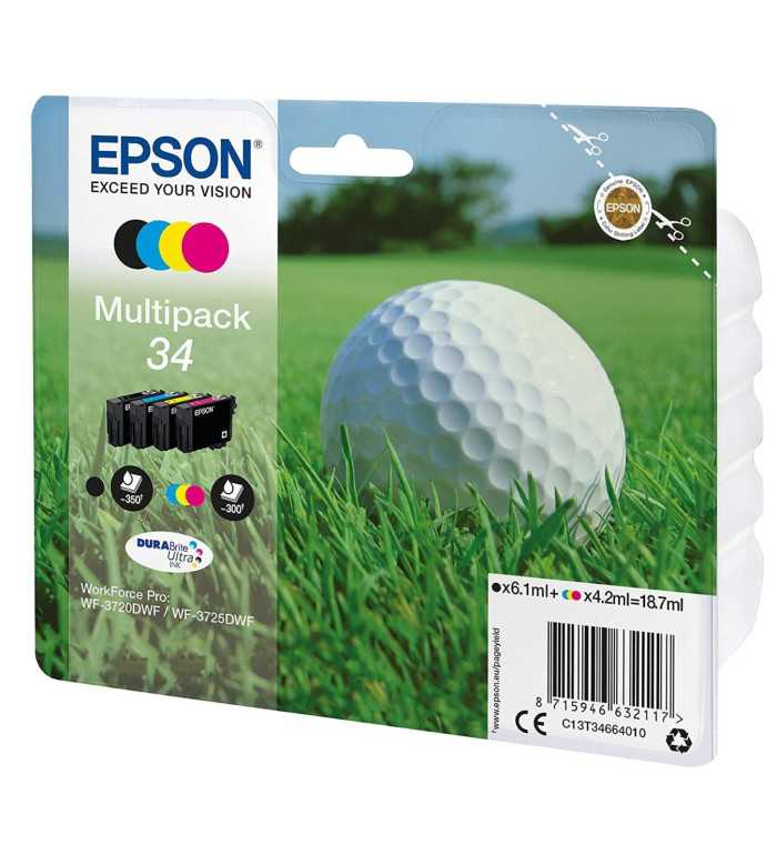 Epson 34 Noir couleur Balle de golf Pack de 4 Cartouches d'encre d'origine Epson 34 Noir couleur Balle de golf Pack de 4 Cartouches d'encre d'origine
