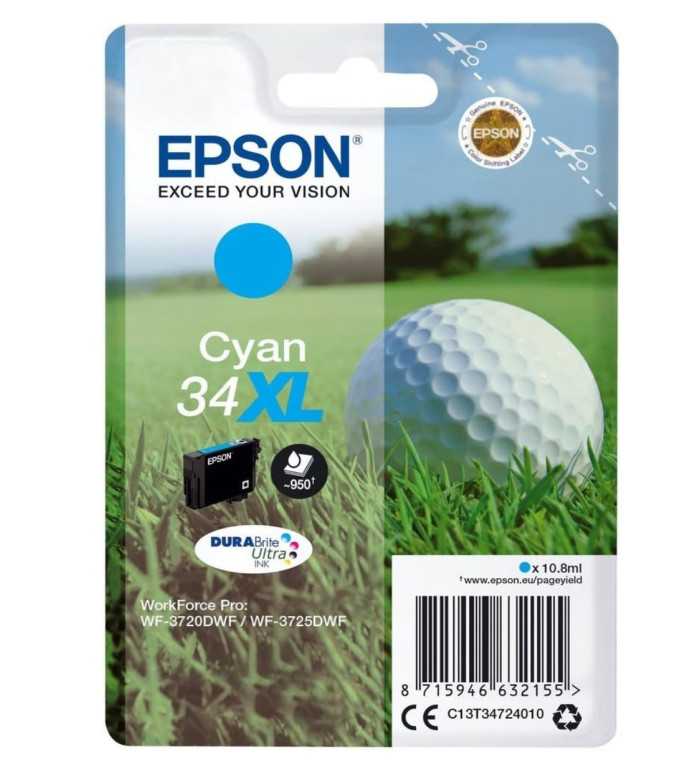 Epson 34XL Cyan Balle de golf Cartouche d'encre d'origine