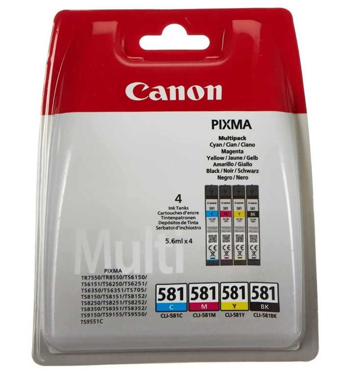 Canon CLI-581 Noir couleur Pack de 4 Cartouches d'encre d'origine Canon CLI-581 Noir couleur Pack de 4 Cartouches d'encre d'origine