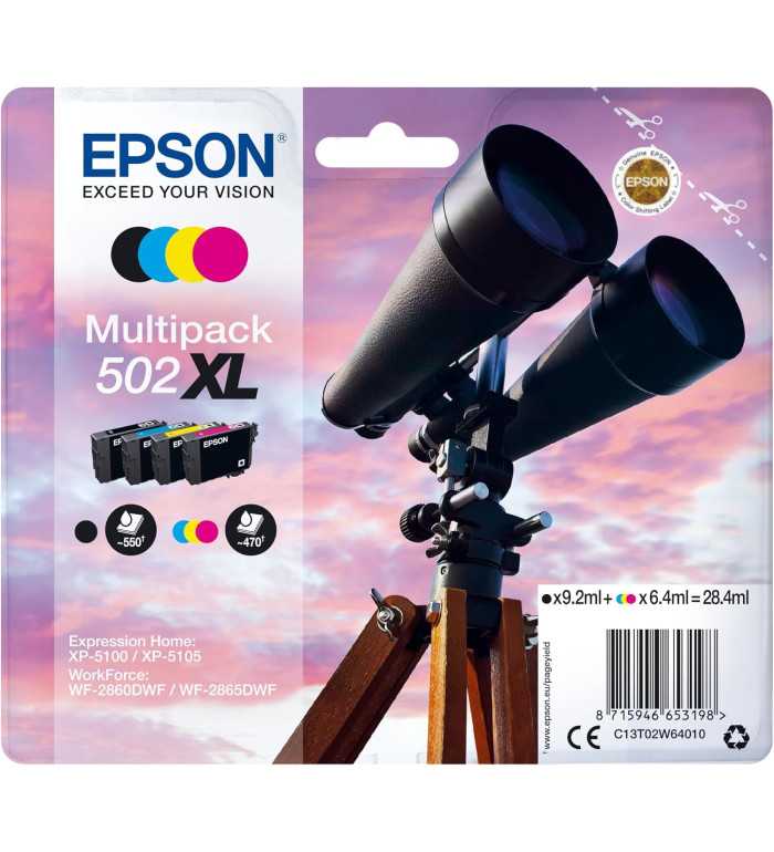 Epson 502XL Noir couleur Jumelles Multipack de 4 Cartouches d'encre d'origine Epson 502XL Noir couleur Jumelles Multipack de 4 Cartouches d'encre d'origine