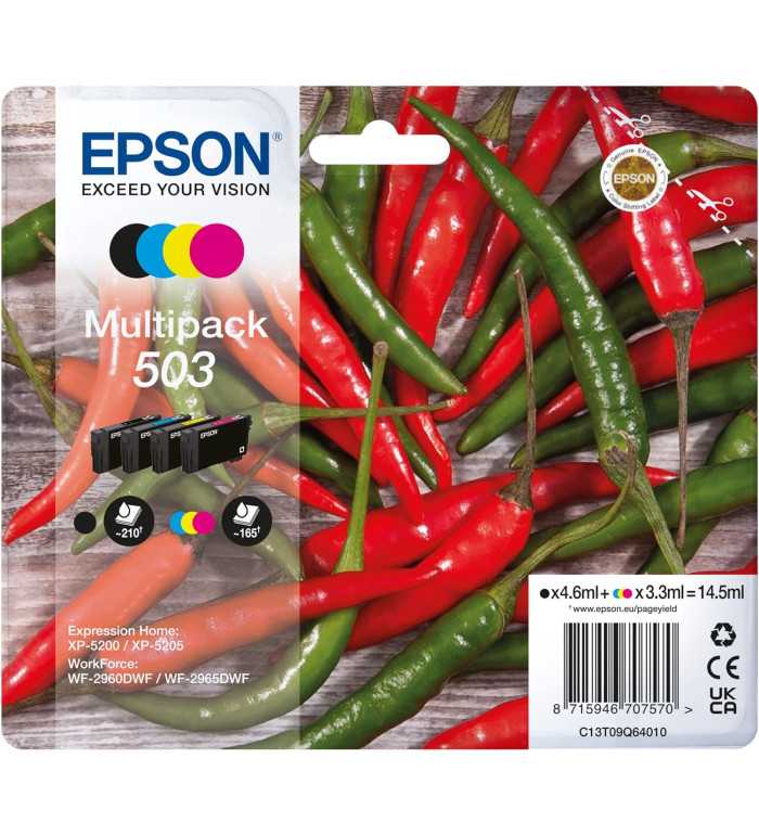 Epson 503 Noir couleur Piments Multipack de 4 Cartouches d'encre d'origine Epson 503 Noir couleur Piments Multipack de 4 Cartouches d'encre d'origine