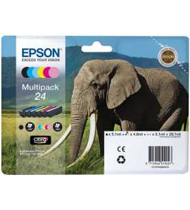 Epson 24 Noir couleur Éléphant Pack de 6 Cartouches d'encre d'origine