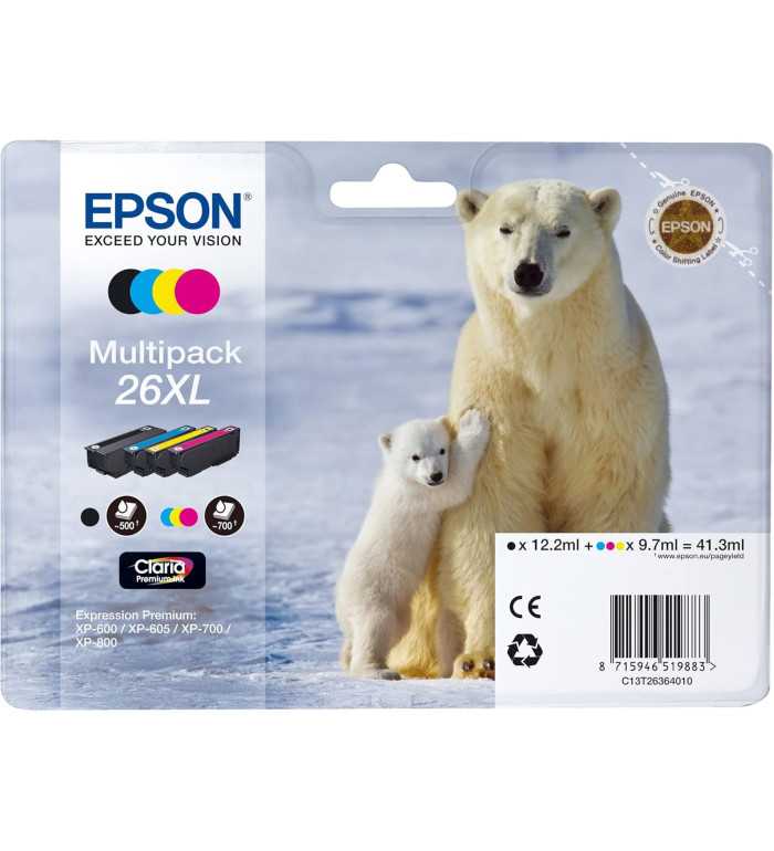Epson 26XL Noir couleur Ours Polaire Pack de 4 cartouches d'encre d'origine
