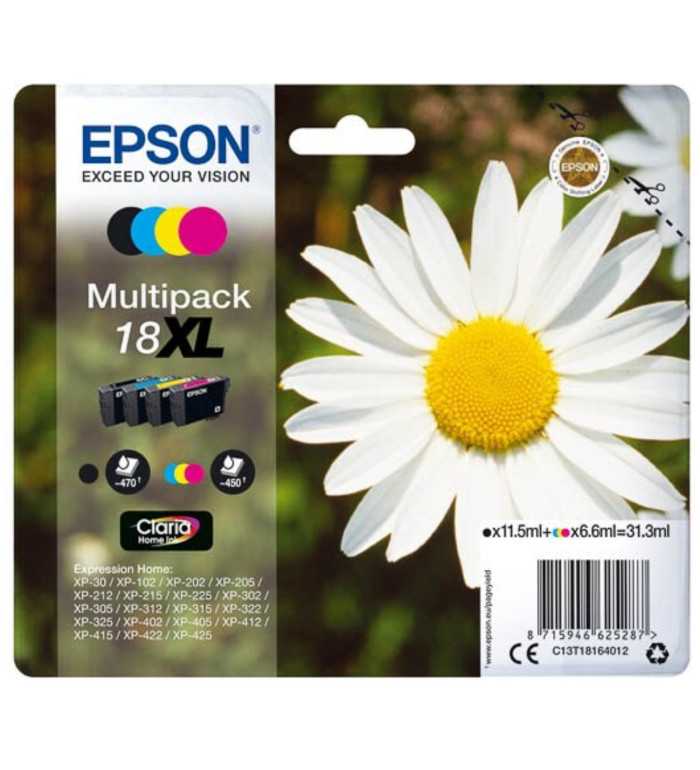 EPSON 18XL Noir couleur Pack de 4 Cartouches d'encre d'origine