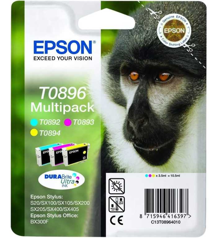 Epson T0896 Couleur Singe Multipack de 3 Cartouches d'encre d'origine Epson T0896 Couleur Singe Multipack de 3 Cartouches d'encre d'origine